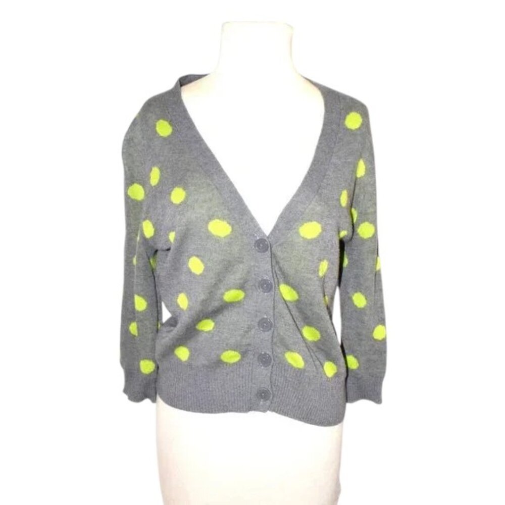 Vintage Takeout Polka Dot Button Front Cardigan Gray Green